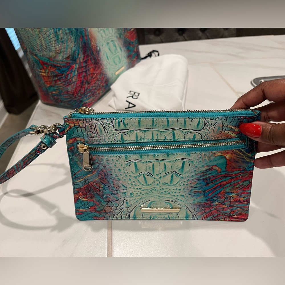 🧡💚 Authentic Brahmin Brooke Dream Ombré Melbourne Tote w/Pouch 💚🧡 - Picture 3 of 13